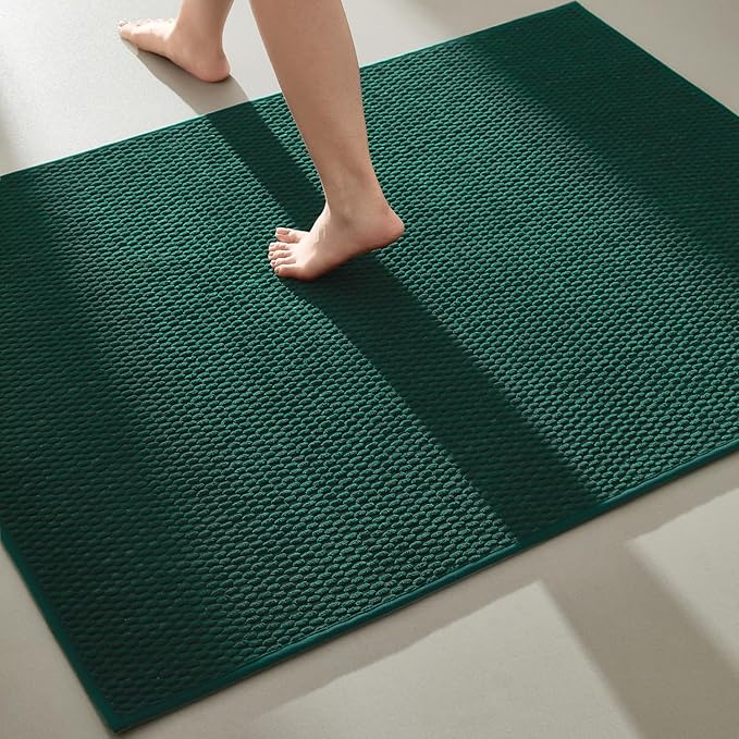 Large Bathroom Rugs Non Slip Washable Bath Rugs Super Absorbent Bathroom Rug Thin Quick Dry Low Pile Bath Mats, Dark Green 36"x48"