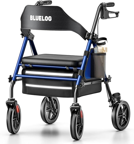 Walkers for Seniors Rollator Walkers with Seat, 350lb Capacity with Cup Holder & Cane Holder, 8'' All Terrain Wheels, Adjustable Handles and Seat Height, Foldable Design, Blue