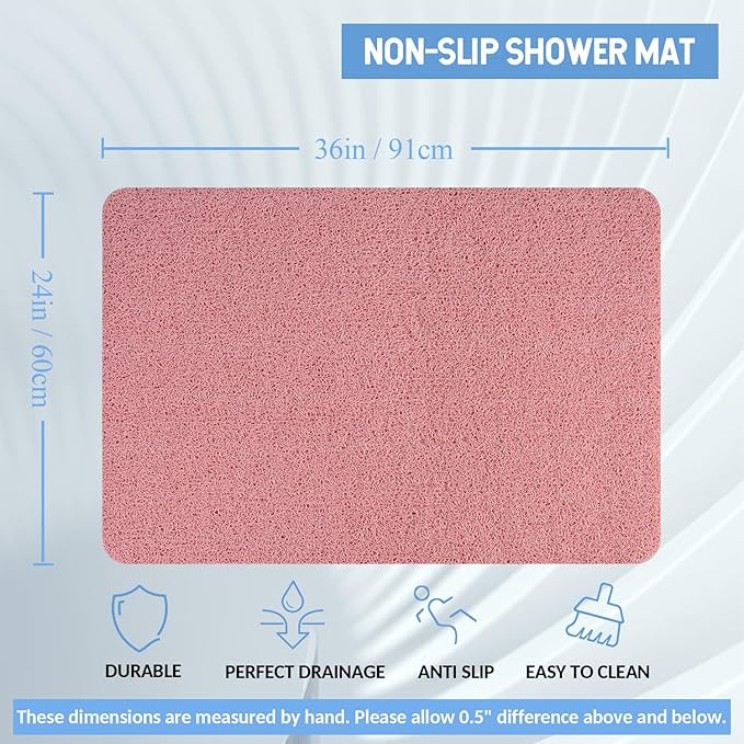 Non-Slip Bathtub Mat, Anti Slip Shower Mat, Fast Drying Bathtub Mats, Foot Scrubber Mat, Anti Slip Mat for Tub, Floor, Bathroom, Kitchen, Home, Hotel (Pink 36"×24")