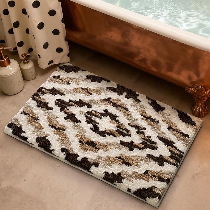 LUMI Bathroom Rugs, Soft Absorbent Bath Mat for Modern Home Decor, Non-Slip Quick-Dry Bath Rug, Machine Washable Floor Mat for Shower and Tub, Entryway, 24"x36", Brown