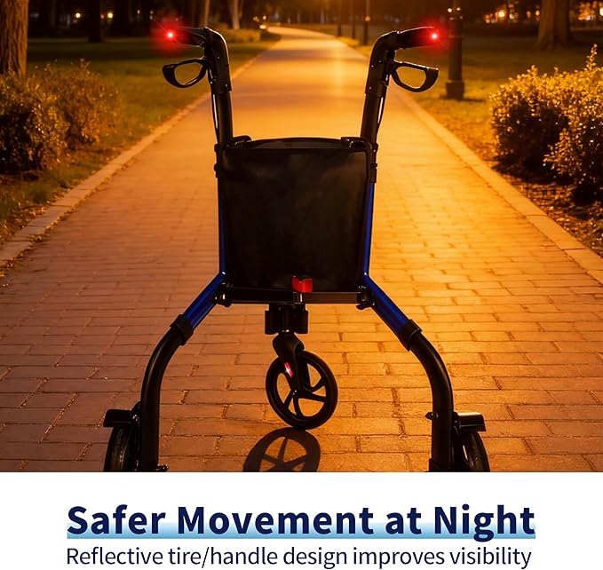 Lightweight 3 Wheel Rollator Walker for Seniors, Foldable Aluminum Mobility Aid with Storage Bag, Easy-Fold Walking Support for Elderly Balance & Rehabilitation