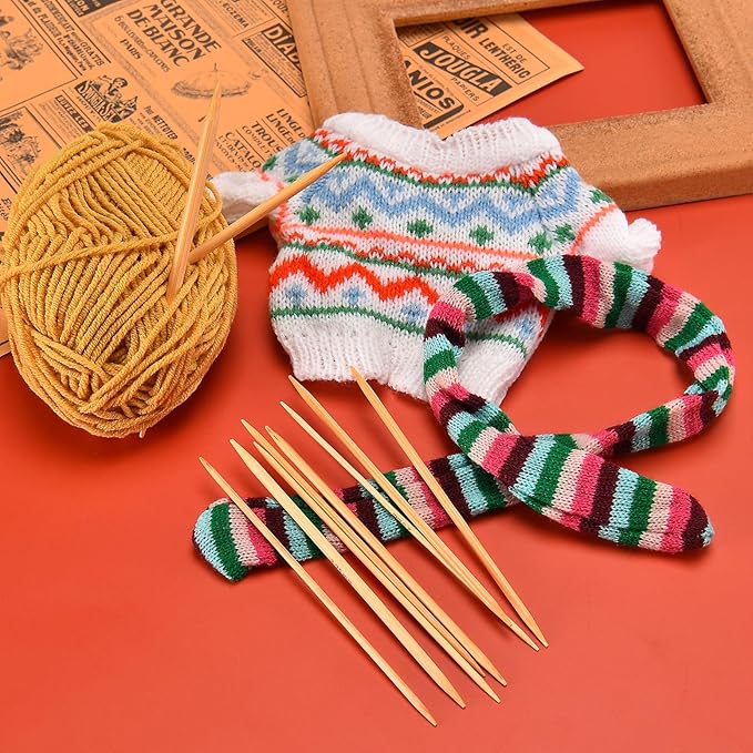 Double Pointed Knitting Needles Set,55 Pcs Bamboo Knitting Needles Kit,Short 13cm/5.1in (2.0mm-5.0mm),with Small Tools,Straight Wooden Needles for Beginners,Sock,Handmade Weave DIY Lover