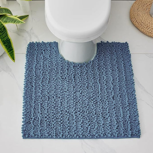 Toilet Rug 24x24 Non Slip Plush Bathroom Floor Mat U Shaped Washable Contour Rug for Toilet Absorbent Thick Foot Rug, Blue