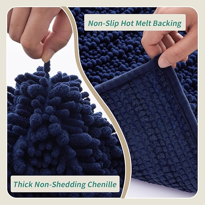 Toilet Rug 24x24 Non Slip Plush Bathroom Floor Mat U Shaped Washable Contour Rug for Toilet Absorbent Thick Foot Rug, Navy