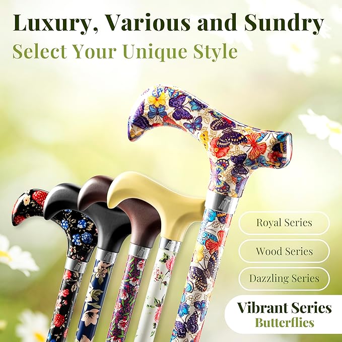 [Combo] Merry Sticks Lightweight Foldable Walking Canes for Women and Men, Adjustable & Collapsible Walking Stick for Seniors, Includes A Cane Bag & A Smart Reflective Cane Holder