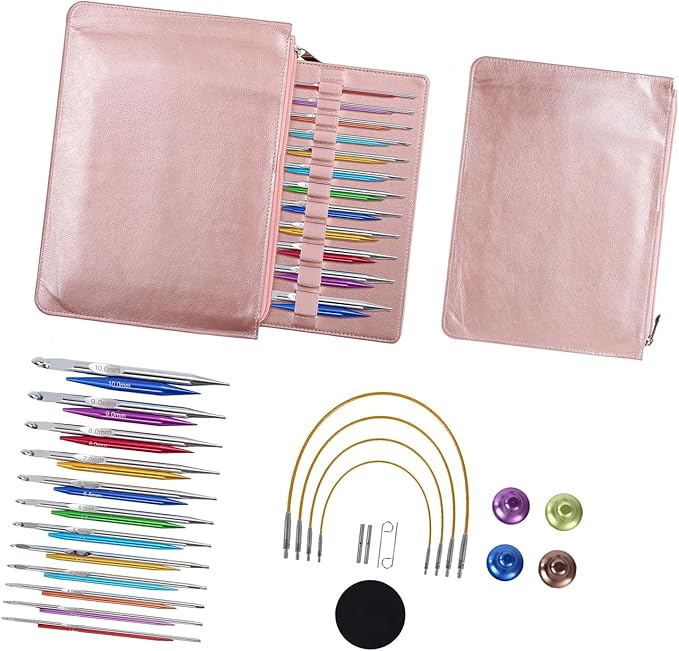 12Pairs Interchangeable Tunisian Crochet Hook Set 3.0mm-10mm Aluminum Circular Knitting Needle for Sweater Blanket Bag