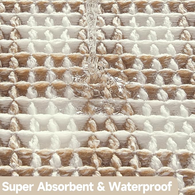 Waffle Bath Mat, Boho Bathroom Rugs Non Slip Washable Absorbent Checkered Bathroom Mat Quick Dry Farmhouse Bathroom Decor, 36"x24" Khaki and White