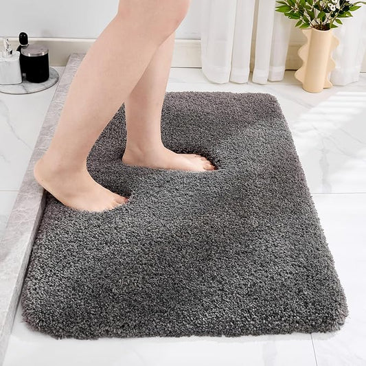 Small Bathroom Rugs 17x24 Non Slip Dark Grey Fluffy Bath Mat for Bathroom Floor Machine Washable Plush Luxury Bath Rug for Tub Soft Shaggy Absorbent Shower Mat