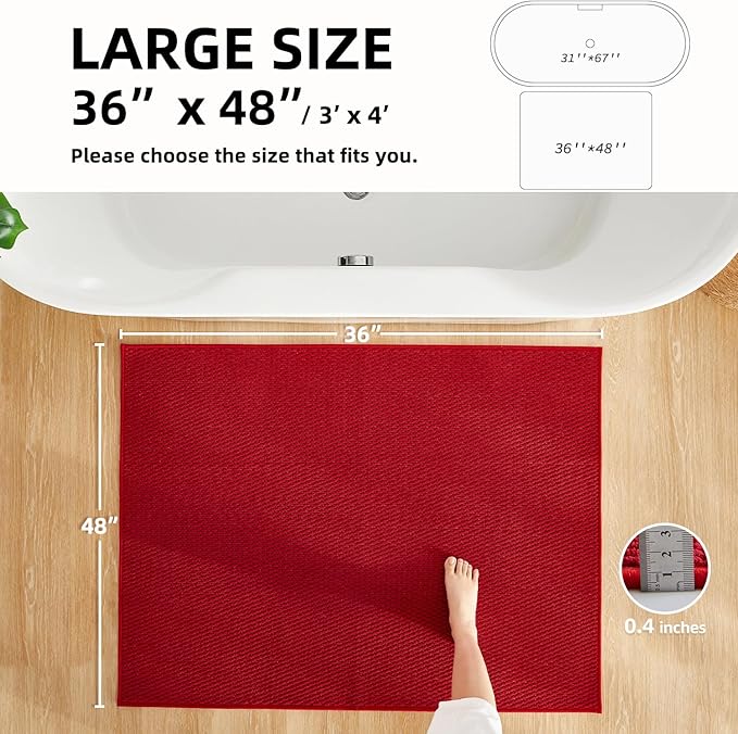 Large Christmas Bathroom Rugs Non Slip Washable Bath Rugs Super Absorbent Bathroom Rug Thin Quick Dry Low Pile Bath Mats, Red 36"x48"