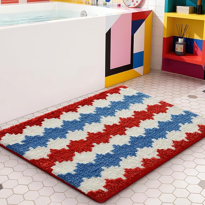 LUMI Bathroom Rugs with Wave, Soft Absorbent Bath Mat for Modern Home Decor, Non-Slip Quick-Dry Bath Rug, Machine Washable Floor Mat for Shower and Tub, Entryway, 16"x24", Azure Wave