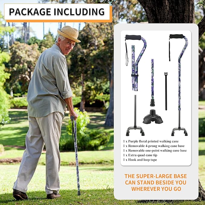LIXIANG Walking Canes Stablize Women Quad Canes for Seniors & Adults Foldable Adjustable for Men & Women Heavy Duty Freestanding Cane for People with Leg Injuries 3 footings
