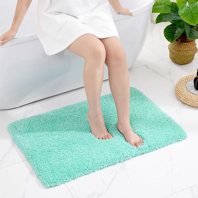Bathroom Rug 24x36 Non Slip Fluffy Bath Mat for Bathroom Floor Washable Plush Luxury Bath Rug for Tub Soft Absorbent Shower Mat, Spa Blue