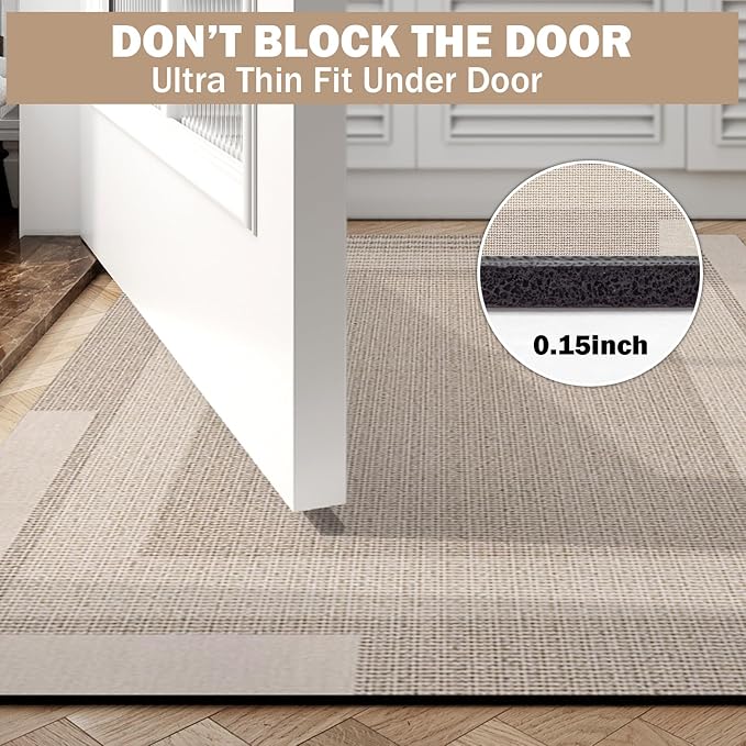 Extra Long Non Slip Bathroom Runner Bath Mat, Rubber Backing Ultra Thin Bath Rug Fit Under Door Quick Dry Super Absorbent Washable Shower Mat for Bathroom Floor Bathtub Sink, Beige 24"x70"