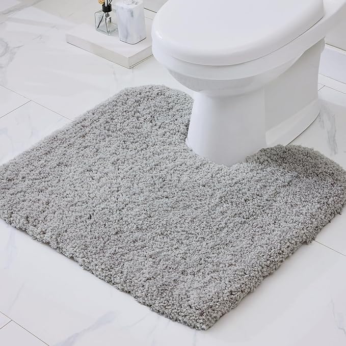 Grey Toilet Rug 22x24 Non Slip Fluffy Toilet Floor Mat U Shaped Washable Bathroom Contour Rug for Toilet Absorbent Thick Toilet Carpet