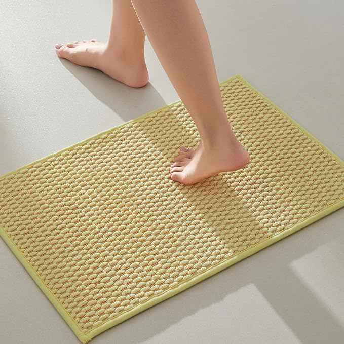 Bathroom Rugs Non Slip Washable, Super Absorbent Thin Bath Mat Small Quick Dry Low Pile Bathroom Rug, Yellow 16"x24"