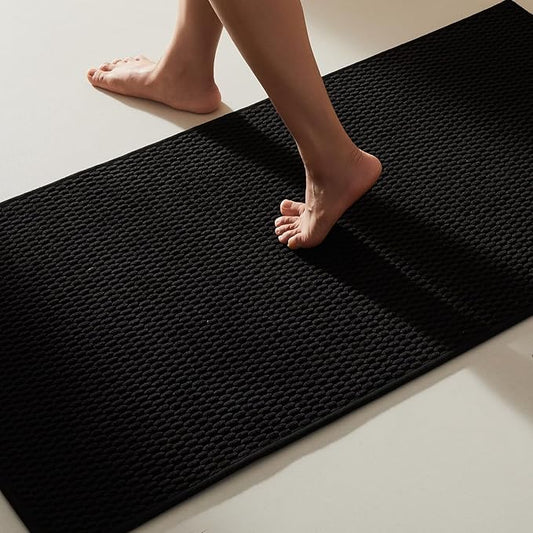 Black Bathroom Rugs Non Slip Washable, Super Absorbent Thin Bath Mat Quick Dry Low Pile Bathroom Rug, Black 24''x47''