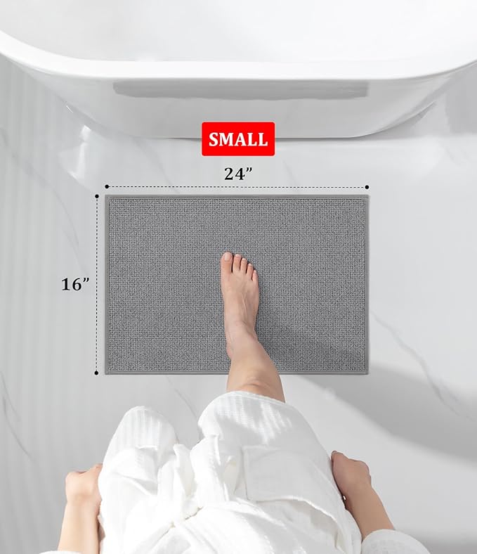 YIHOUSE Bathroom Rugs Mat 16x24, Non Slip Quick Dry Bath Mats for Bathroom Absorbent Ultra Thin Bath Rugs Machine Washable Fit Under Door for Sink, Cabinet, Laundry (Grey, 16"x24")