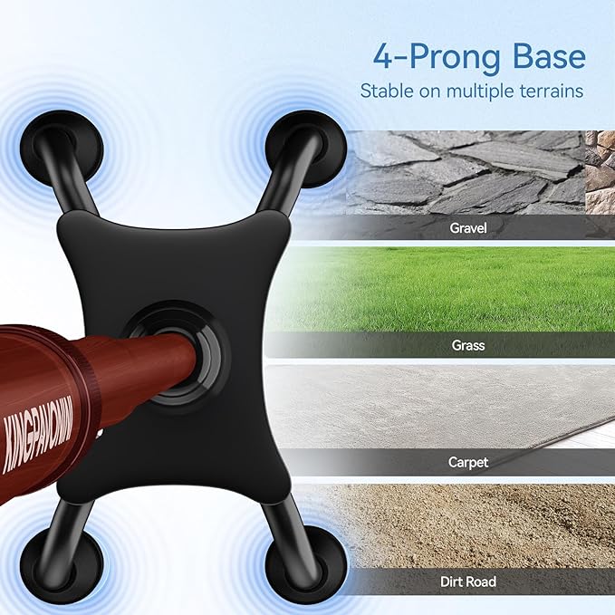 KingPavonini Walking Cane for Women/Men with Second Handle, Foldable & Adjustable Quad Cane with 4-Pronged Base for Standing, Lightweight Walking Aid for Seniors & Adults