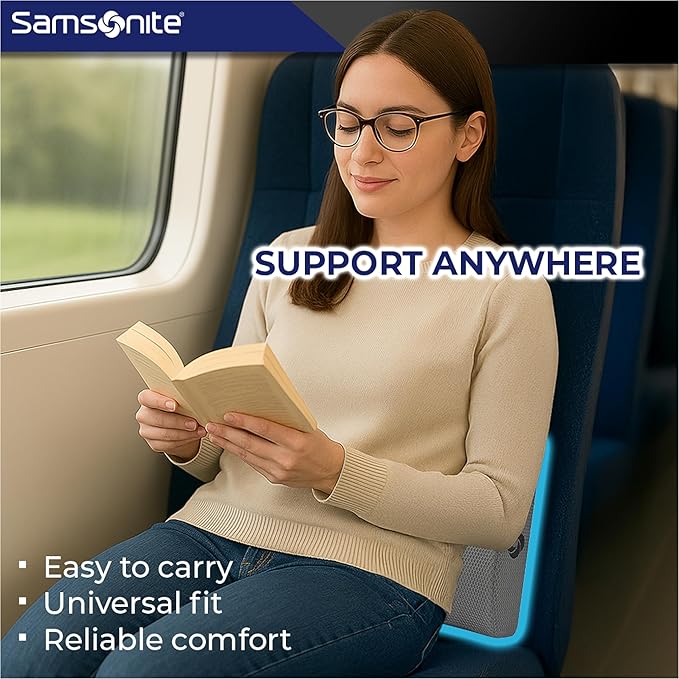 Samsonite Ergonomic Lumbar Pillow for Office Chair and Car Seat - Memory Foam Back Support Lumbar Pillow, Premium Cushion Chair Support for Lower Back Pain Relief and Versatile Use (Light Grey)