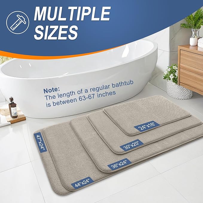 OLANLY Thick Memory Foam Bath Mat Rug 24x16, Extra Soft Absorbent Bathroom Rug, Quick Dry Bath Mats, Non-Slip, Machine Washable Carpet for Bathroom, Tub and Shower, Home Decor Accessories, Warm Taupe