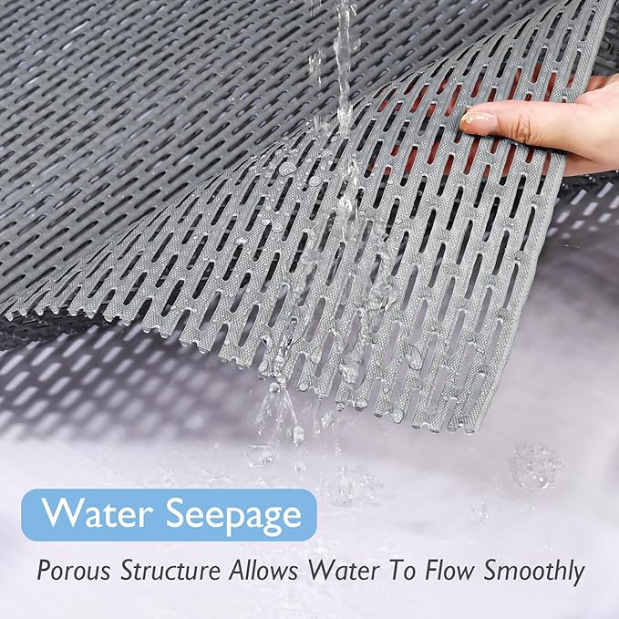 Extra Large Non-Slip Shower Mat, Fast-Dry PVC Bath Stall Tub Mat, Drain-Hole Design for Shower Stall Tub for Elderly/Kids, Non Slip Bath Mat Bathroom Safety Accessory, Gray 58"x32"