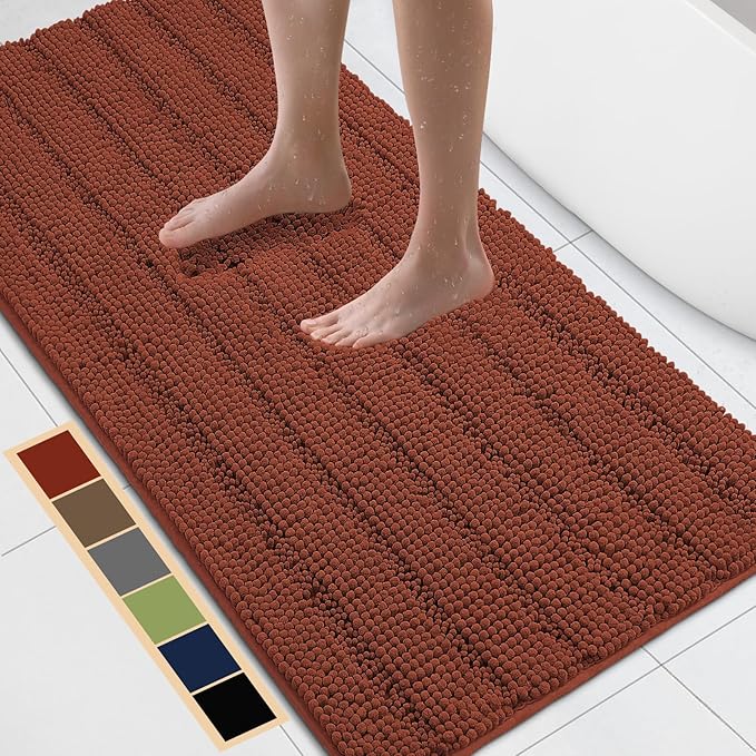 Bcoimo 48"×24" Chenille Bath Mat – Non-Slip with Backing Bath Rug Ultra-Absorbent and Machine Washable Bathroom Mat Quick-Dry Design. Ideal for Bathroom and Tub Areas