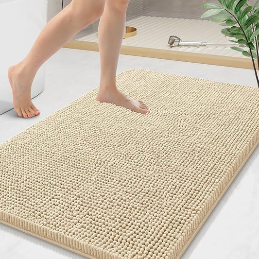 Arotive Bathroom Rugs 44x24, Extra Soft Absorbent Shaggy Chenille Bath Rugs, Machine Washable Rubber Backing Non-Slip Bath Mats for Bathroom Floor Tub and Shower, Home Decor Accessories, Beige
