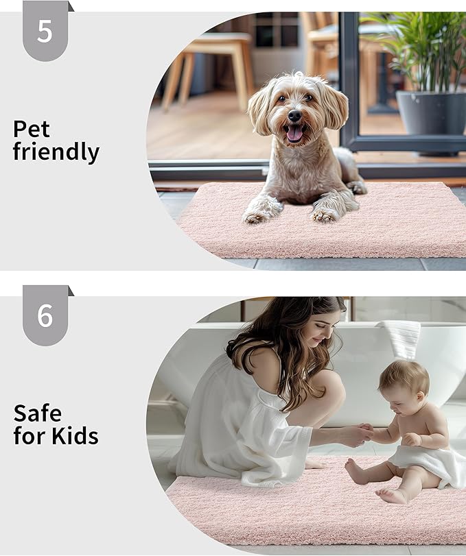 Pink Bathroom Runner Rug 24x59 Non Slip Fluffy Long Bath Mat for Bathroom Floor Washable Plush Luxury Bath Rug for Tub Absorbent Shower Sink Mat Bedside Rug