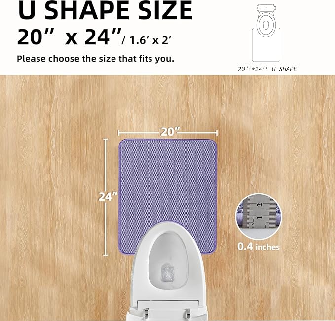 Toilet Rug, Thin Toilet Rugs U Shaped Washable Non Slip Absorbent Quick Dry Low Pile Toilet Mat, Lavender 20"x24" U Shape