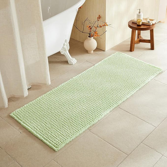 Waffle Runner Rug Bathroom, Boho Bathroom Rugs Non Slip Washable Long Super Absorbent Quick Dry Cute Bath Mat Farmhouse Bath Mat, 60"x24" Pale Green