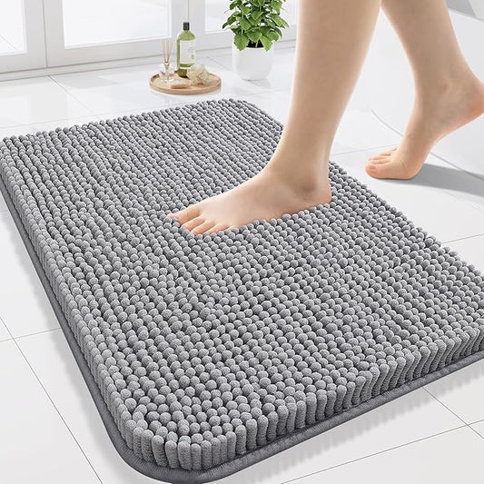 Arotive Bathroom Rugs 24x16, Extra Soft Absorbent Shaggy Chenille Bath Rugs, Machine Washable Rubber Backing Non-Slip Bath Mats for Bathroom Floor Tub and Shower, Home Decor Accessories, Grey