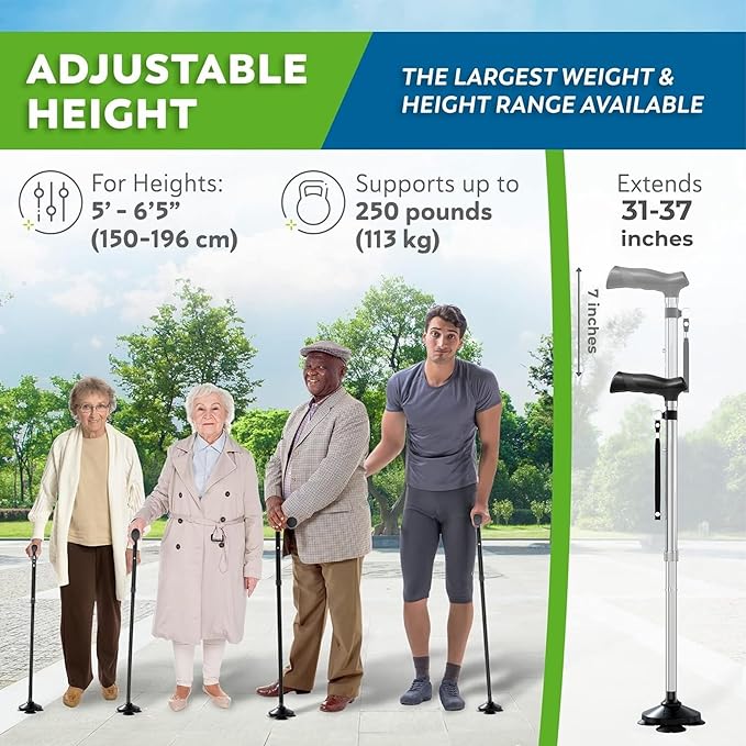 Walking Cane for Men & Women Foldable, Adjustable, Heavy Duty, Free Standing, All Terrain, Collapsible Walking Sticks for Seniors & Adults