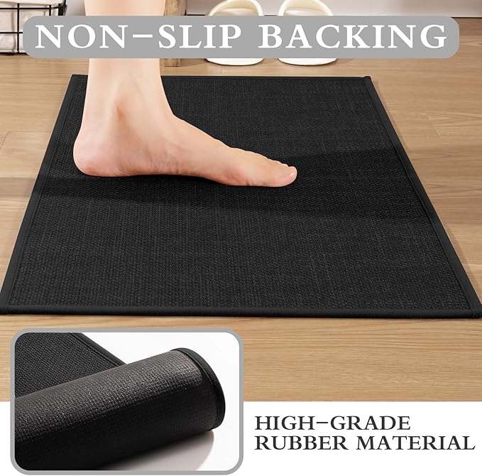 YIHOUSE Black Bathroom Rug Sets 2 Piece, Bathroom Mat Quick Dry, Thin Bath Rug Set,Absorbent Bath Mat for Bath Room Non Slip Washable for Toilet and Floor(17.5"x24"U+17"x24")