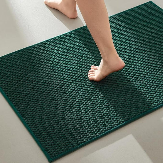 Bathroom Rugs Non Slip Washable, Super Absorbent Thin Bath Mat Quick Dry Low Pile Bathroom Rug, Dark Green 24"x36"
