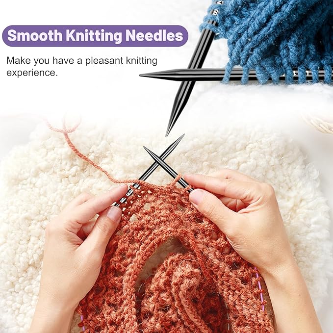 Katech Interchangeable Knitting Needles Set- 9 Pairs Circular Knitting Needles Size 2.5, 4, 5, 6, 7, 8, 9, 10,11, Round Knittings Needle with Cable and Case Accessories for Sweater Sock, Blanket