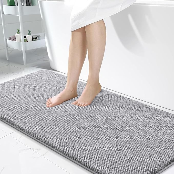 OLANLY Thick Memory Foam Bath Mat Rug 47x24, Extra Soft Absorbent Bathroom Rug, Quick Dry Bath Mats, Non-Slip, Machine Washable Carpet for Bathroom, Tub and Shower, Home Decor Accessories, Grey