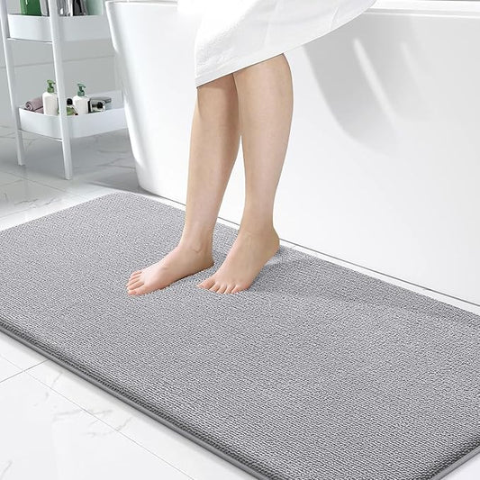 OLANLY Thick Memory Foam Bath Mat Rug 47x24, Extra Soft Absorbent Bathroom Rug, Quick Dry Bath Mats, Non-Slip, Machine Washable Carpet for Bathroom, Tub and Shower, Home Decor Accessories, Grey