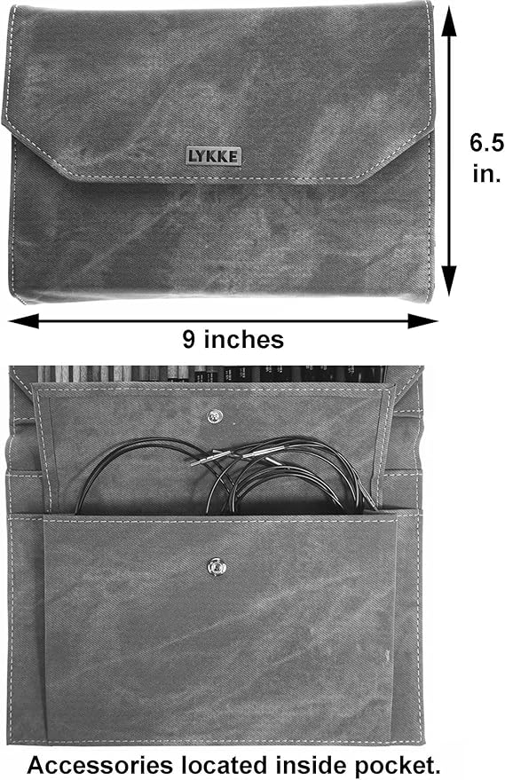 Lykke Driftwood 5 in. Complete Set US Sizes 4, 5, 6, 7, 8, 9, 10, 10.5, 11, 13, 15, 17 Interchangeable Circ. Knitting Needles for DK, Worsted, Chunky Yarns, Birch, 5 Cords, Grey DM Case, Project Bag