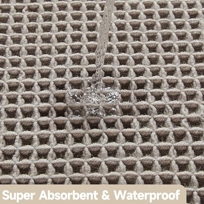 Waffle Bath Mat, Boho Bathroom Rugs Non Slip Washable Super Absorbent Quick Dry Bath Mat Farmhouse Bathroom Decor, 24"x16" Light Grey