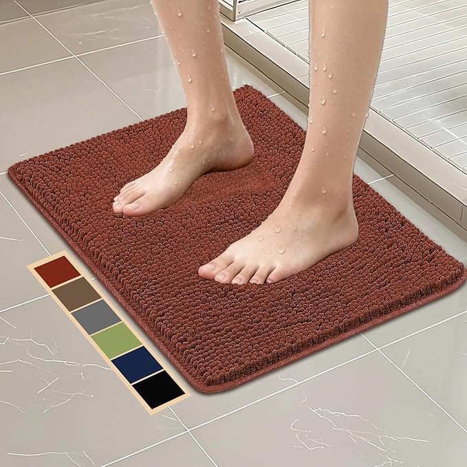 Bcoimo 24"×17" Absorbent Bath Mat, Non-Slip with Backing Chenille Bath Rug and Machine Washable Bathroom Mat Quick-Dry Design. Ideal for Bathroom and Tub Areas