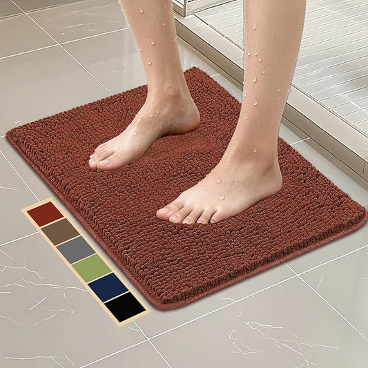 Bcoimo 24"×17" Absorbent Bath Mat, Non-Slip with Backing Chenille Bath Rug and Machine Washable Bathroom Mat Quick-Dry Design. Ideal for Bathroom and Tub Areas