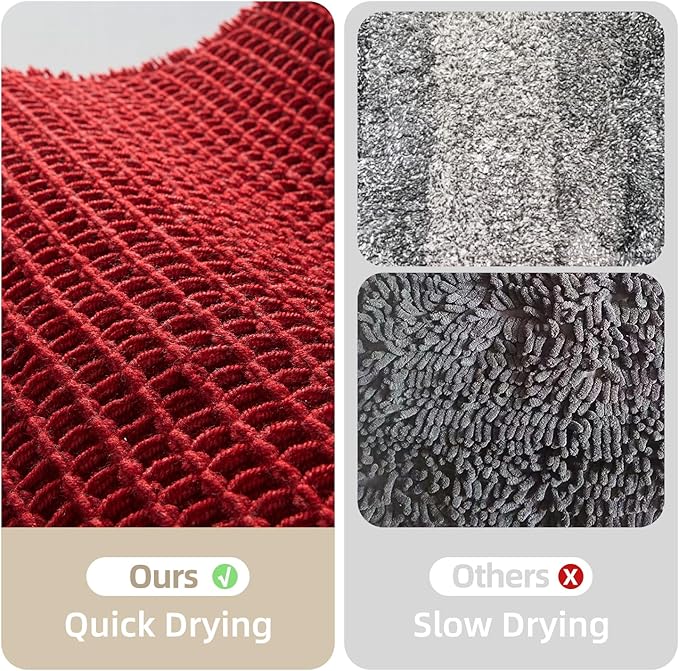 Waffle Bath Mat, Boho Bathroom Rugs Non Slip Washable Super Absorbent Quick Dry Bath Mat Farmhouse Bathroom Decor, 36"x24" Burgundy