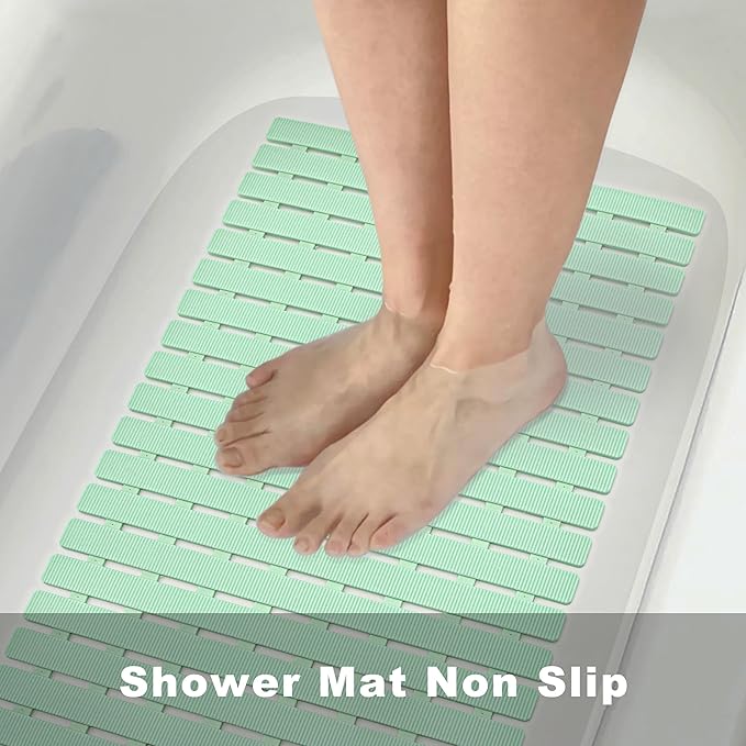 MBOSS Bath Tub Shower Mat Non Slip Bathtub Mats for Bathroom Shower Floor Mat Bath Mats for Shower Tub Anti Slip Shower Mat with Drain Hole and Large Suction Cups (Mint Green, 27.5 X 15.7 Inch)