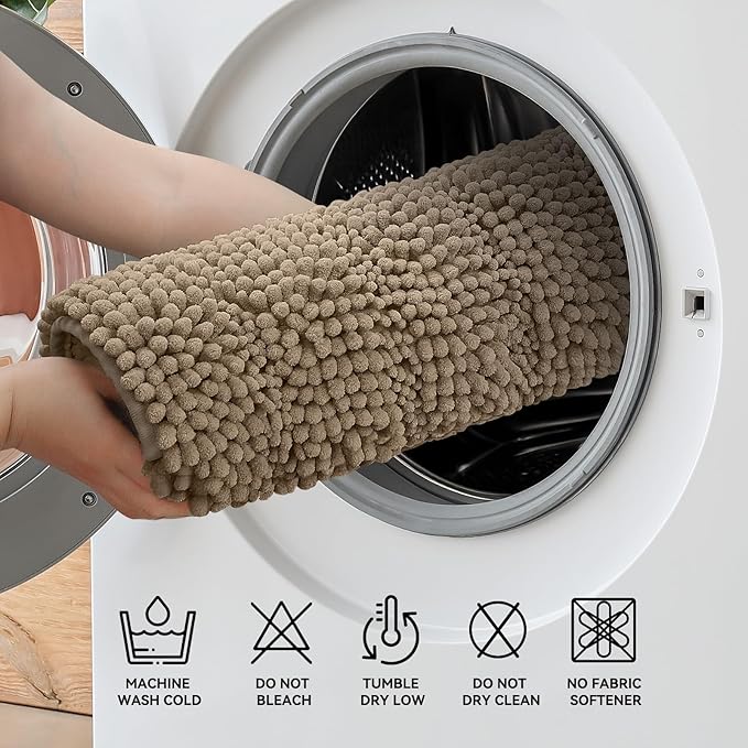 Bcoimo 70"×24" Chenille Bath Mat – Non-Slip with Backing Bath Rug Ultra-Absorbent and Machine Washable Bathroom Mat Quick-Dry Design. Ideal for Bathroom and Tub Areas