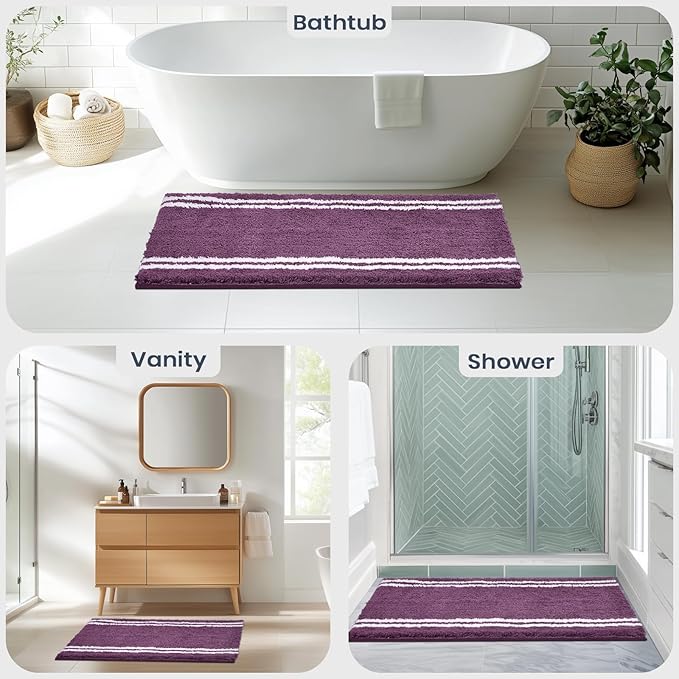 PURRUGS Bathroom Rug Non-Slip Machine Washable 30" x 60", Super Absorbent and Quick Dry Shaggy Microfiber Bath Mat, Extra Soft and Plush Bath Rug for Bathtub, Shower and Sink, Purple