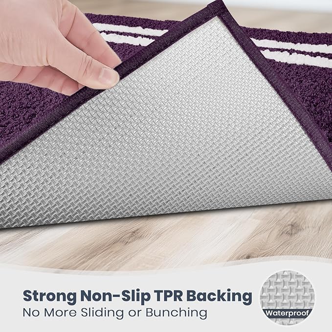 PURRUGS Bathroom Rug Non-Slip Machine Washable 24" x 60", Super Absorbent and Quick Dry Shaggy Microfiber Bath Mat, Extra Soft and Plush Bath Rug for Bathtub, Shower and Sink, Purple