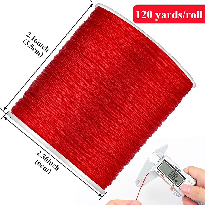 Anezus Red Nylon String for Bracelets, 0.8mm Nylon Thread Chinese Knotting Cord Wind Chime Outdoor Twine String for Beading, Necklaces, DIY Craft, Jewelry Making