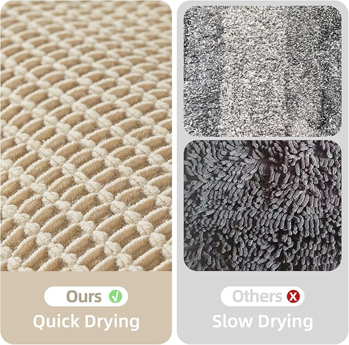 Pale Beige Bathroom Rug, Waffle Bath Mat Non Slip Washable Super Absorbent Quick Dry Boho Farmhouse Bathroom Decor, 30''x20'' / 1'8" x 2'6" Pale Beige