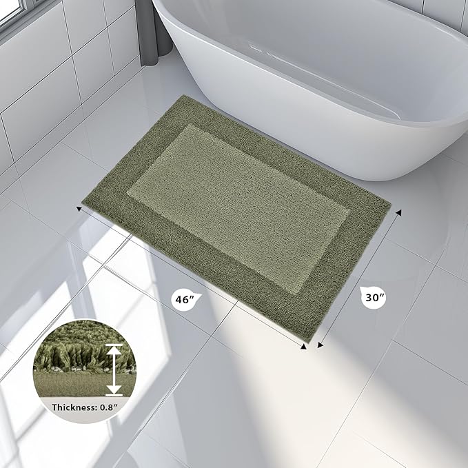Bathroom Rugs 30" x 46", Non-Slip Extra Soft Absorbent Bath Rugs, Machine Washable Quick Dry Bath Mats for Bathroom Floor, Shower, Bathtub and Sink, Olive Green & Green