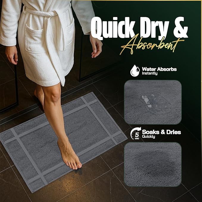 Pearl Linens Pack of 12 Washable Cotton Bath Mat 20x30 - Soft & Absorbent Quick Dry Bathroom Mat Set, Not Bathroom Rugs After Shower Mat, Terry Bath Tubmat, 687 GSM Dark Grey